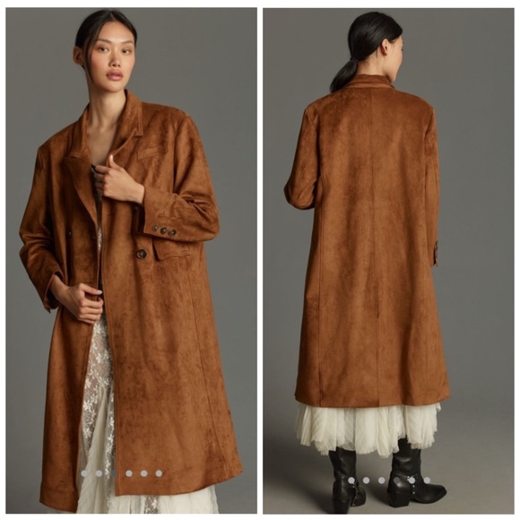 Anthropologie Jackets & Blazers - Anthropologie Faux Suede Trench Coat‎ Brown Medium
